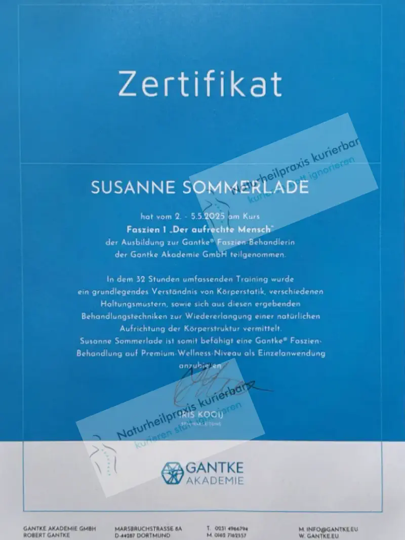 Susanne Sommerlade - Zertifikat Faszien Behandlung