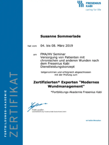 Zertifikat Modernes Wundenmanagement nach Fresenius Kabi
